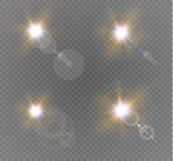 Lentille abstraite front d'or éclat solaire transparent effet de lumière spéciale design.set . — Image vectorielle