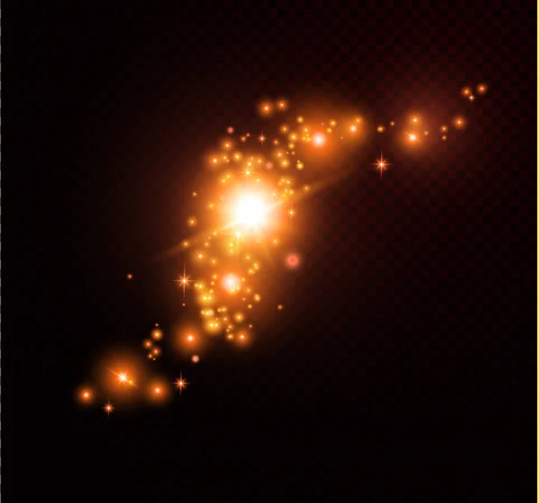 Poussière sur un fond transparent.étoiles lumineuses.L'effet d'éclairage lumineux . — Image vectorielle