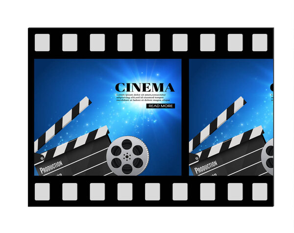 Фон для кино с Movie.Blue фоном со светлым star.Clapper Board. Векторный флаер или плакат
.
