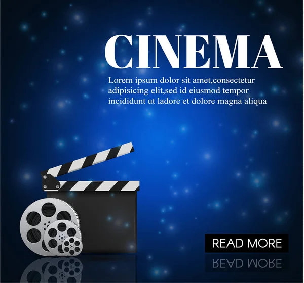 Cinéma fond avec Movie.Blue fond avec étoile de lumière.Clapper Board. Flyer vectoriel ou affiche . — Image vectorielle