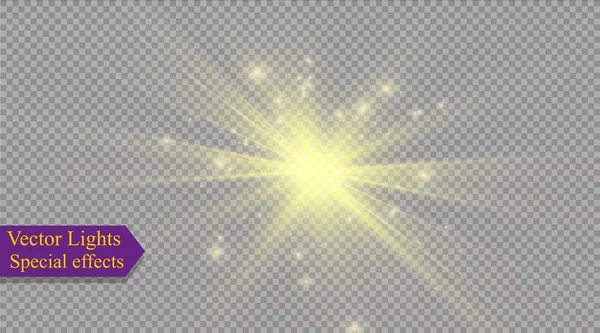 Αστέρι σε ένα διαφανές φόντο, εφέ φωτισμού, διανυσματικά εικονογράφηση. έκρηξη με σπίθες. — Διανυσματικό Αρχείο