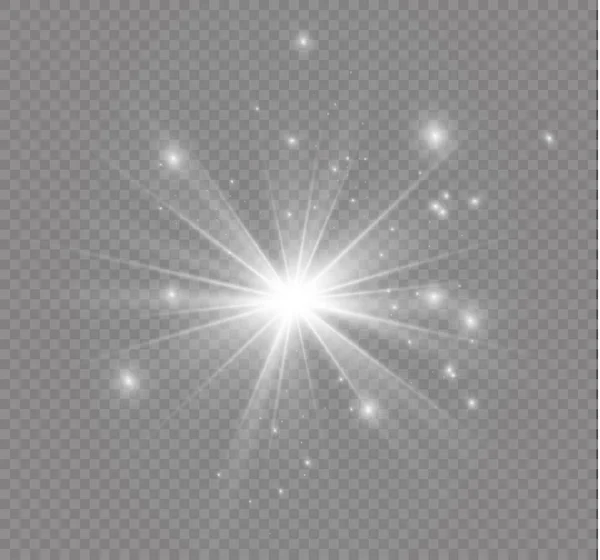 Estrella sobre un fondo transparente, efecto de luz, ilustración vectorial. estallar con destellos . — Archivo Imágenes Vectoriales