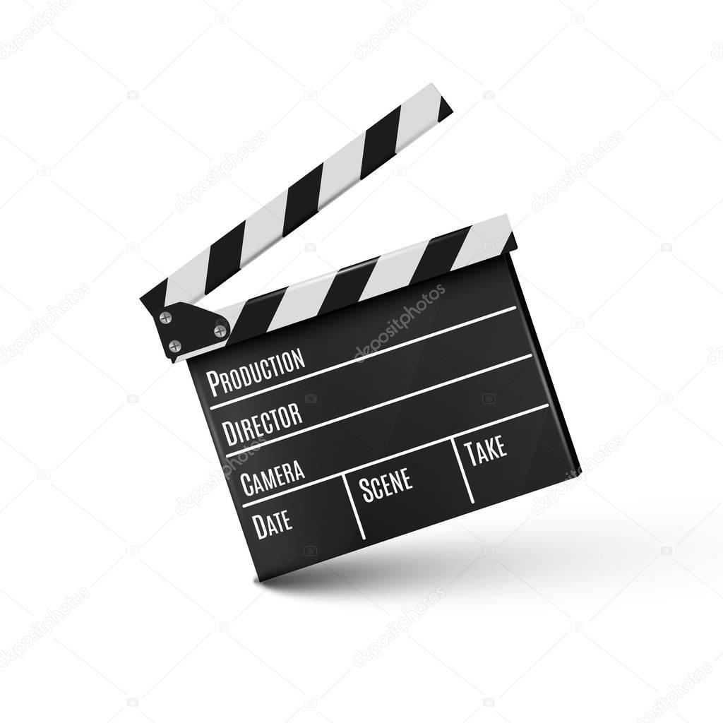 Realistic clapper.cinema.Board on a white background.film.time.vector illustration.