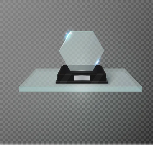 Tomma glas award trophy på en transparent background.glass hylla. — Stock vektor