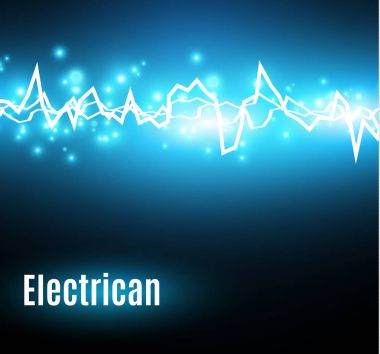 Enerji şok etkisi ile birçok parlak parçacıklar. Mavi arka plan üzerinde elektrik deşarj.