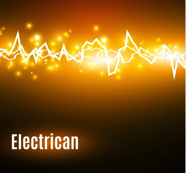 Ενεργειακή επίδραση σοκ με πολλά λαμπερά μόρια. Ηλεκτρική εκκένωση σε κίτρινο φόντο. — Διανυσματικό Αρχείο