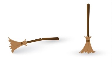 süpürge uzun ahşap bir tutamacı twigs yapılmıştır. vektör çizim.