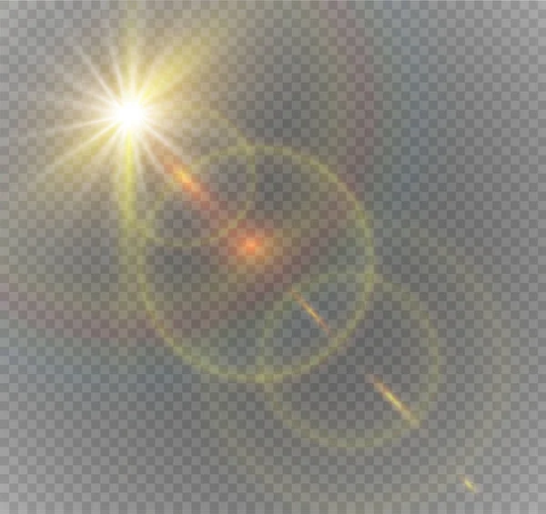 金抽象镜头前太阳耀斑透明特别灯光效果设计. — 图库矢量图片