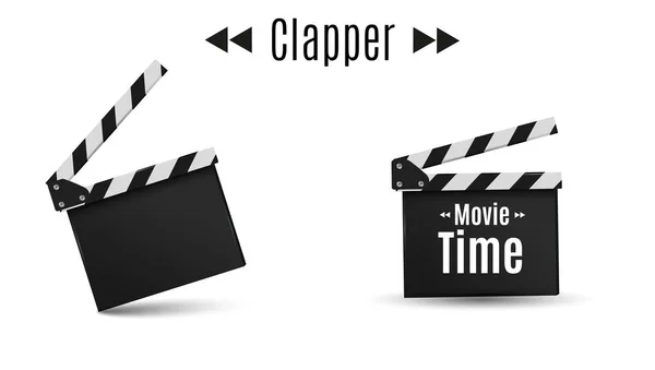 Reális clapper.cinema.Board, a fehér background.film.time. — Stock Vector