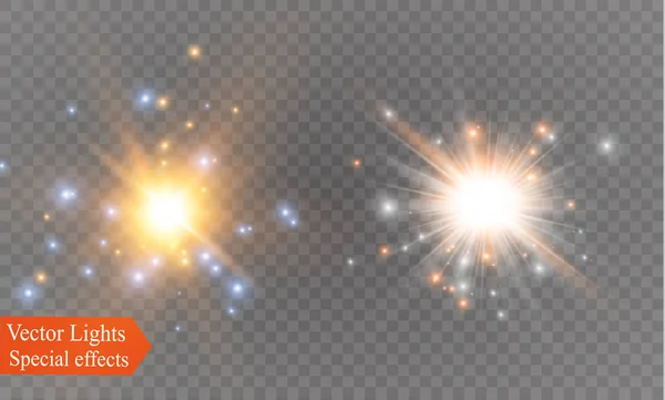 Stjärna på en transparent bakgrund, ljuseffekt, vektor illustration. brast med gnistrar. — Stock vektor