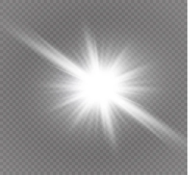 Estrella sobre un fondo transparente, efecto de luz, ilustración vectorial. estallar con destellos . — Archivo Imágenes Vectoriales
