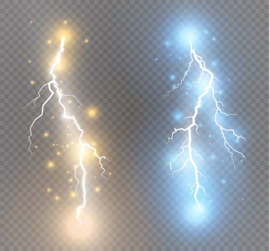 Lightning'ler kümesi. Sihirli ve parlak ışık efektleri.