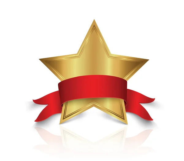 Vector illustration of gold star award with shiny ribbon with space for your text. — Stock Vector