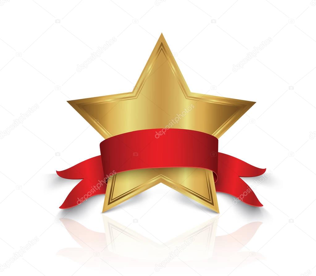 Vector illustration of gold star award with shiny ribbon with space for your text.