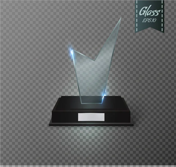 Üres üveg trófea díja egy átlátszó háttérrel. — Stock Vector
