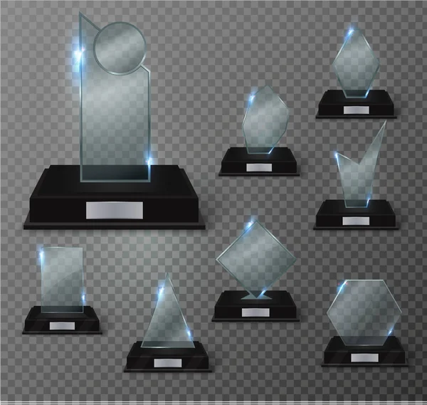 Prêmio troféu de vidro em branco em um fundo transparente . —  Vetores de Stock
