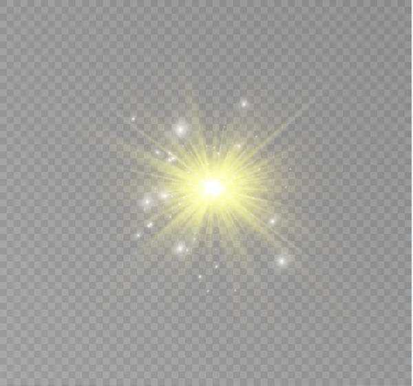 Estrella sobre un fondo transparente, efecto de luz, ilustración vectorial. estallar con destellos . — Archivo Imágenes Vectoriales