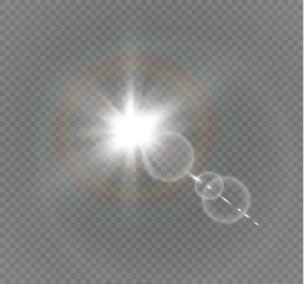 Lentille abstraite front d'or fusée solaire design effet lumière spéciale transparente . — Image vectorielle