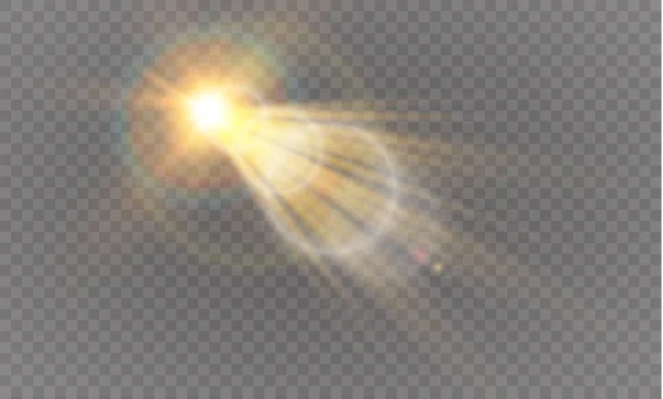 Zlaté abstraktní objektivu přední sluneční erupce transparentní speciální světelný efekt design. — Stockový vektor