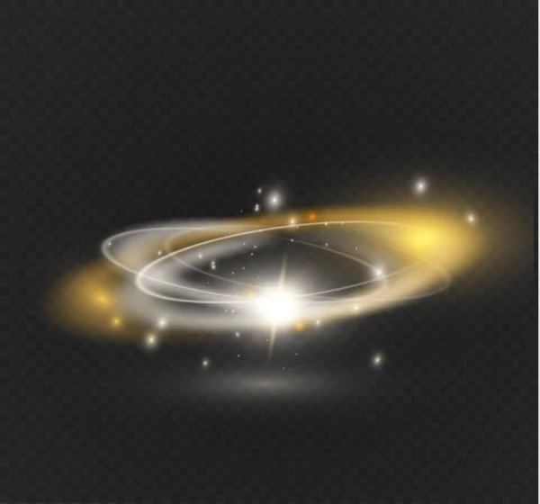 Circular lens flare transparent light effect. Abstract cross ellipse. Rotational glow line. Power energy. Glowing ring trace background. Round shiny frame. Vector circle. — Stock Vector