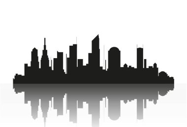 Düz bir stil şehir silüeti. Modern kentsel landscape.vector illüstrasyon.