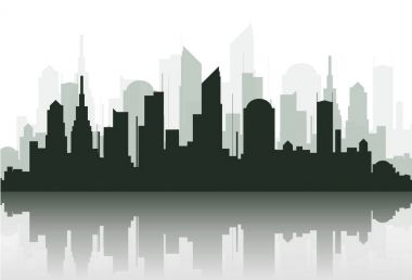 Düz bir stil şehir silüeti. Modern kentsel landscape.vector illüstrasyon.