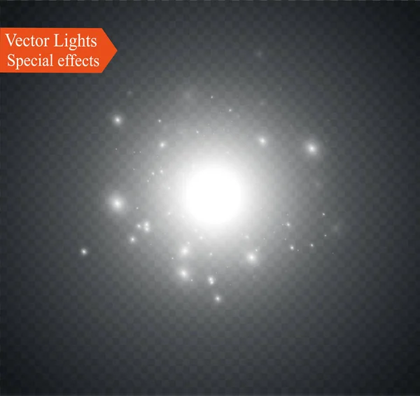 Estrella sobre un fondo transparente, efecto de luz, ilustración vectorial. estallar con destellos . — Vector de stock