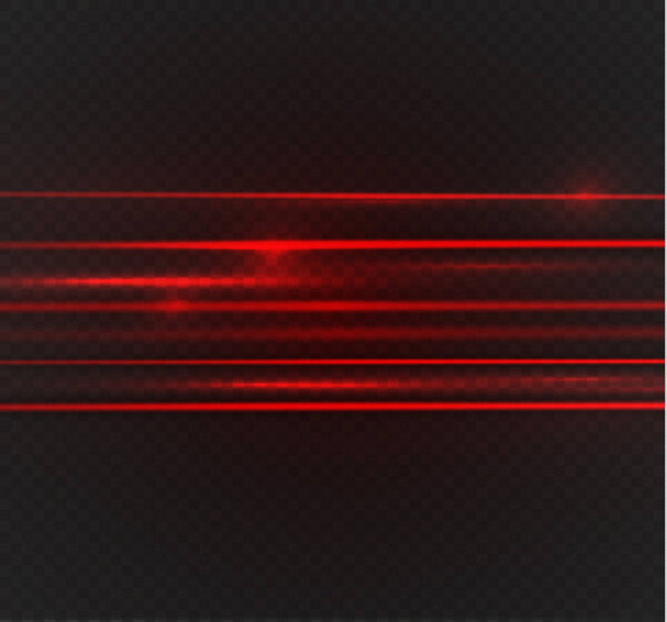 Abstract red laser beam. Transparent isolated on black background. Vector illustration.the lighting effect.floodlight directional.