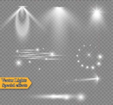 Gerçekçi Lens Flare öğeleri koleksiyonu. Işık efekti saydam tasarım. Vektör çizim.
