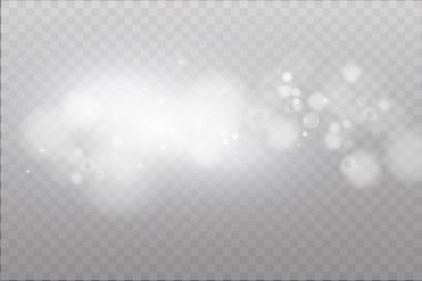 Işık, yıldız, parçacıklar, enerji şeffaf arka planda parlayan.