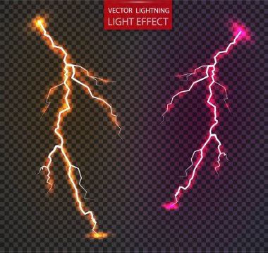 Lightning'ler kümesi. Sihirli ve parlak ışık efektleri.