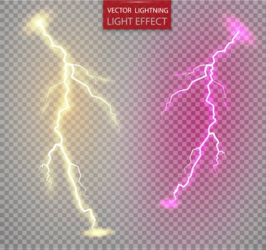 Lightning'ler kümesi. Sihirli ve parlak ışık efektleri.