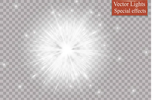 Estrella sobre un fondo transparente, efecto de luz, ilustración vectorial. estallar con destellos . — Vector de stock