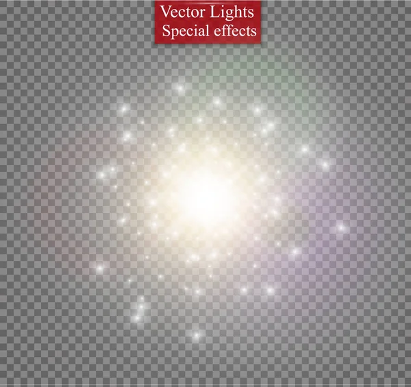 Estrella sobre un fondo transparente, efecto de luz, ilustración vectorial. estallar con destellos . — Vector de stock