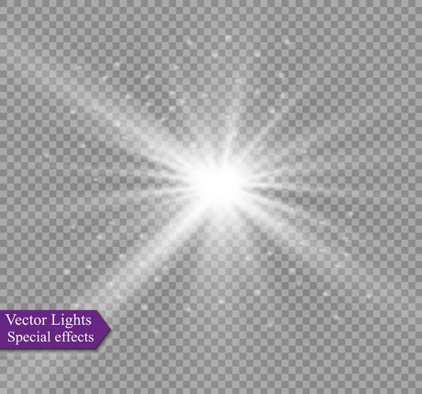 Αστέρι σε ένα διαφανές φόντο, εφέ φωτισμού, διανυσματικά εικονογράφηση. έκρηξη με σπίθες. — Διανυσματικό Αρχείο