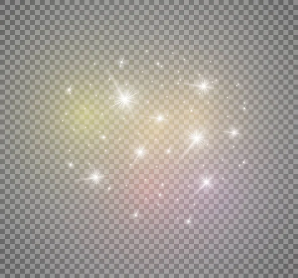 Staub auf einem transparenten Hintergrund.helle Sternen.der Leuchteffekt. — Stockvektor