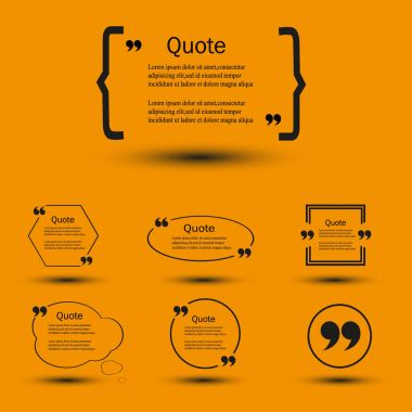 Quote blank template. Vector eps 10 set. Empty quote bubble. Quote form. Quote citation blank template. Blank template with print information design quotes. Color quote bubble. clipart