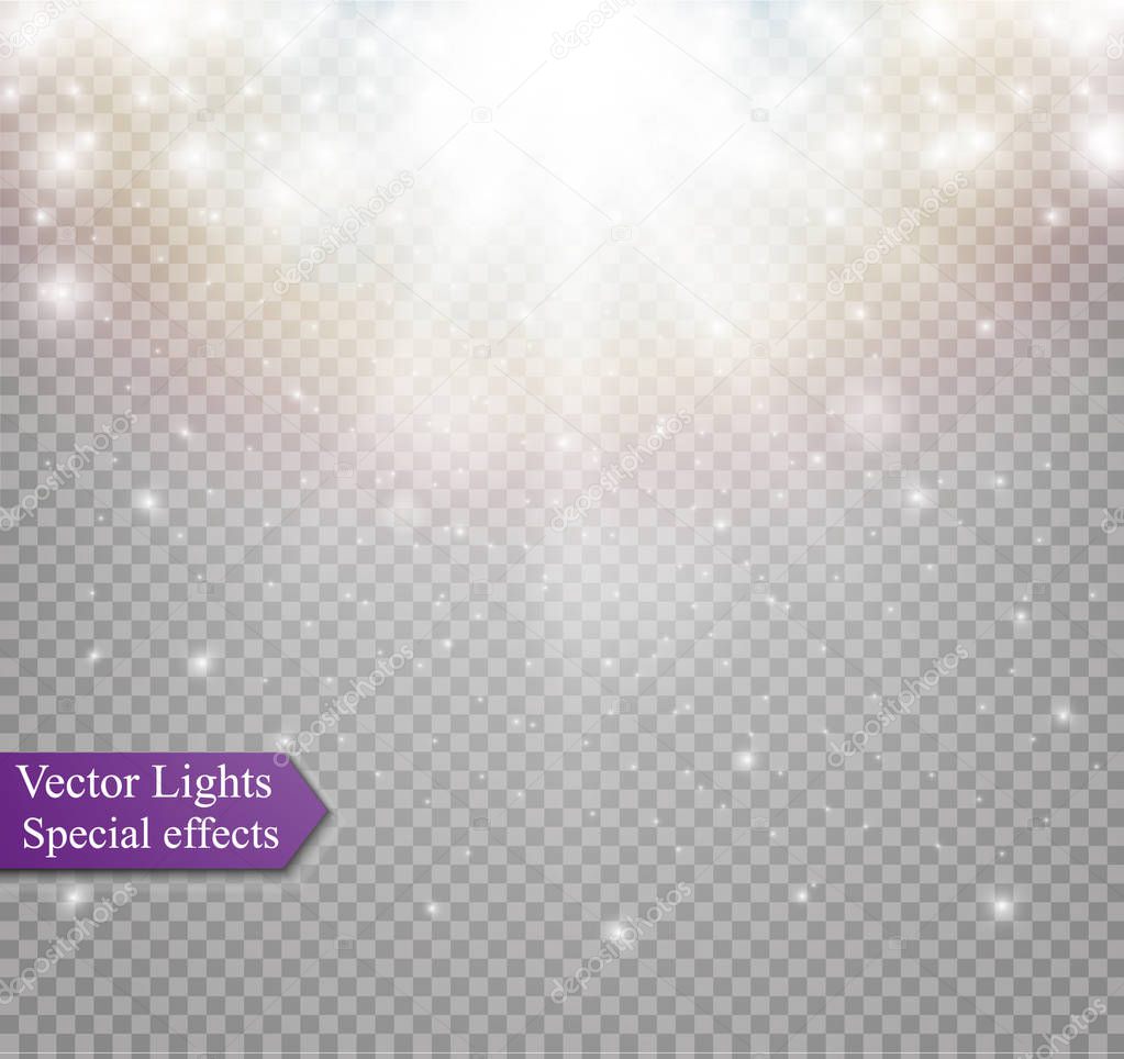 Light flare special effect with rays of light and magic sparkles. Vector illustration.