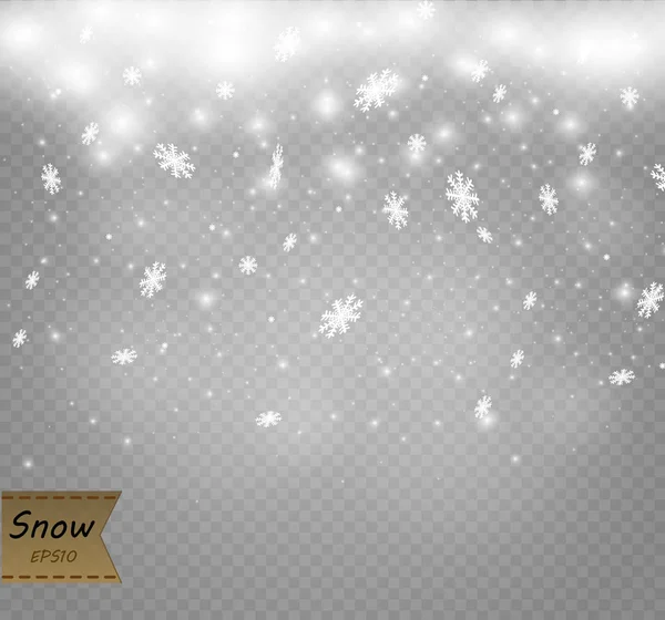 Stock vector ilustración cayendo nieve. Copos de nieve, nevadas. Fondo transparente. Caída de nieve. — Vector de stock