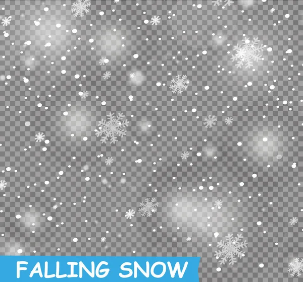 Aktienvektor Illustration fallenden Schnee. Schneeflocken, Schneefall. Transparenter Hintergrund. Schneefall. — Stockvektor