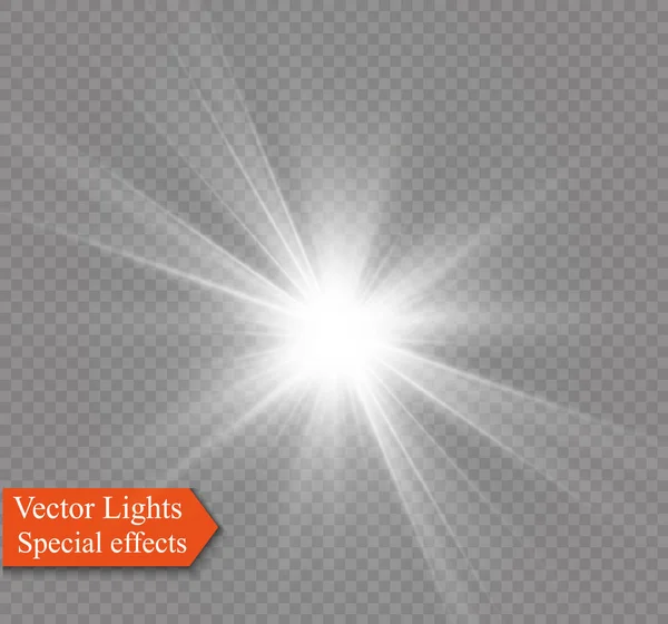 Estrela sobre um fundo transparente, efeito de luz, ilustração vetorial. explosão com brilhos . — Vetor de Stock