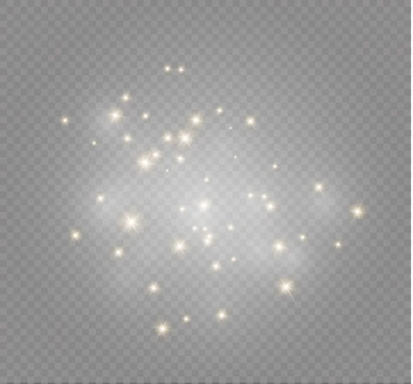 Polvo en un fondo transparente.estrellas brillantes.El efecto de iluminación brillante . — Vector de stock