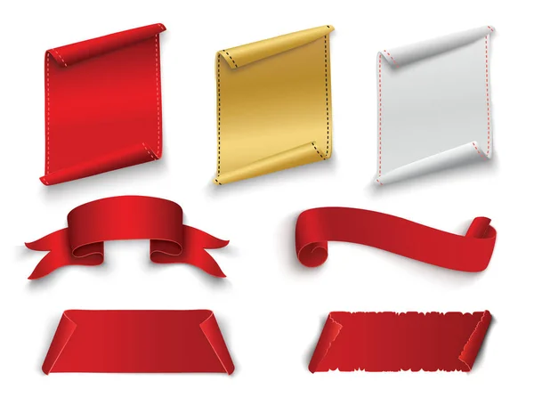 Conjunto de pancartas en blanco de papel curvo rojo aisladas sobre fondo transparente. Ilustración vectorial . — Vector de stock