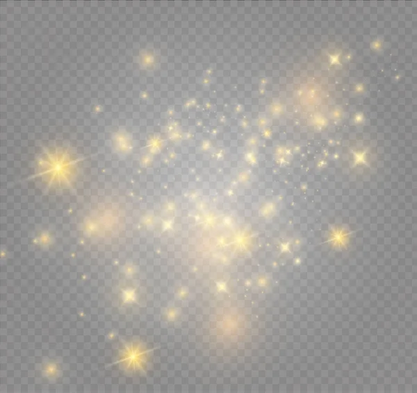 Poeira em um fundo transparente. Estrelas brilhantes. O efeito de iluminação brilhante . — Vetor de Stock