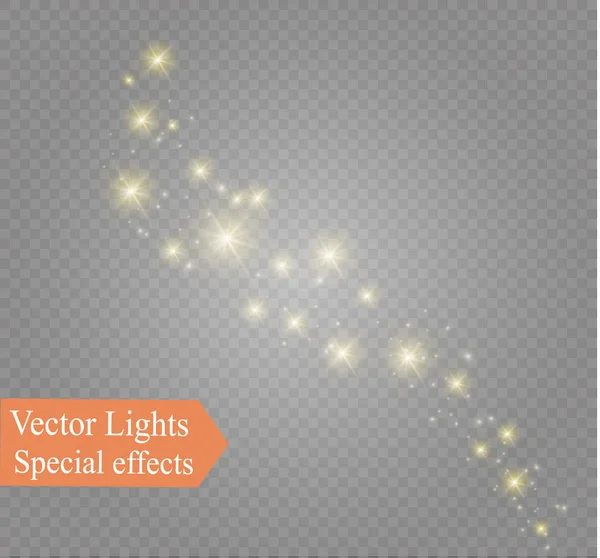 Poeira em um fundo transparente. Estrelas brilhantes. O efeito de iluminação brilhante . — Vetor de Stock