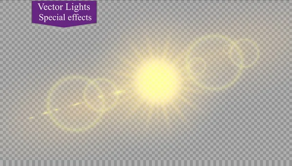 Abstrato lente de ouro frente solar flare transparente design efeito de luz especial — Vetor de Stock