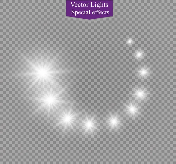 Абстрактний напівпрозорий векторний магічний світловий ефект зірки слідує за світловим ефектом з неоновим розмиванням вигнута лінія падає вгору. Ігристі напівпрозорі комети боке . — стоковий вектор
