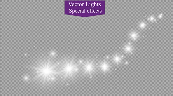 Абстрактний напівпрозорий векторний магічний світловий ефект зірки слідує за світловим ефектом з неоновим розмиванням вигнута лінія падає вгору. Ігристі напівпрозорі комети боке . — стоковий вектор