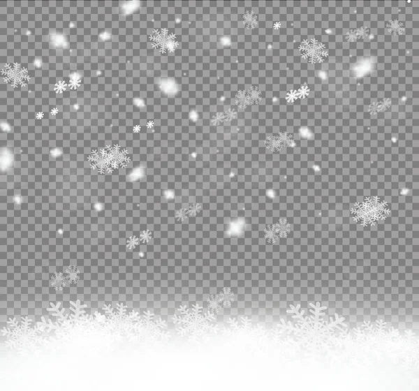 Caída de Navidad Brillante nieve hermosa transparente aislada sobre fondo transparente. Copos de nieve, nevadas. vector copo de nieve . — Archivo Imágenes Vectoriales