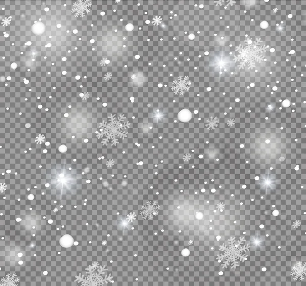 Fallande jul lysande transparent vackra snö isolerad på transparent bakgrund. Snöflingor, snöfall. snöflinga vektor. — Stock vektor